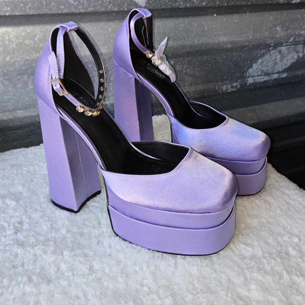 cape robbin purple satin platform block heels